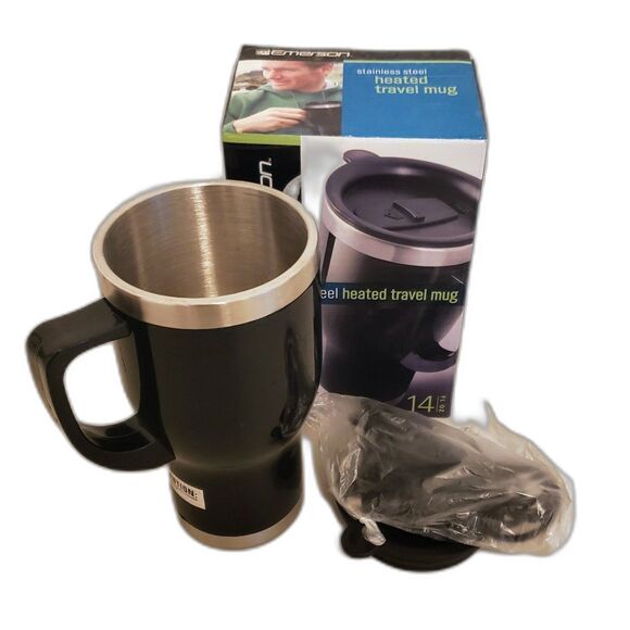Emerson New Stainless Steel Heated Travel Mug Black & Chrome 14 Fl Oz - Picture 6 of 8